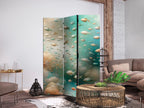 Room Divider - Underwater Landscape with Fish in Turquoise Blue Beige and Orange