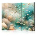Room Divider - Underwater Landscape with Fish in Turquoise, Beige & Orange