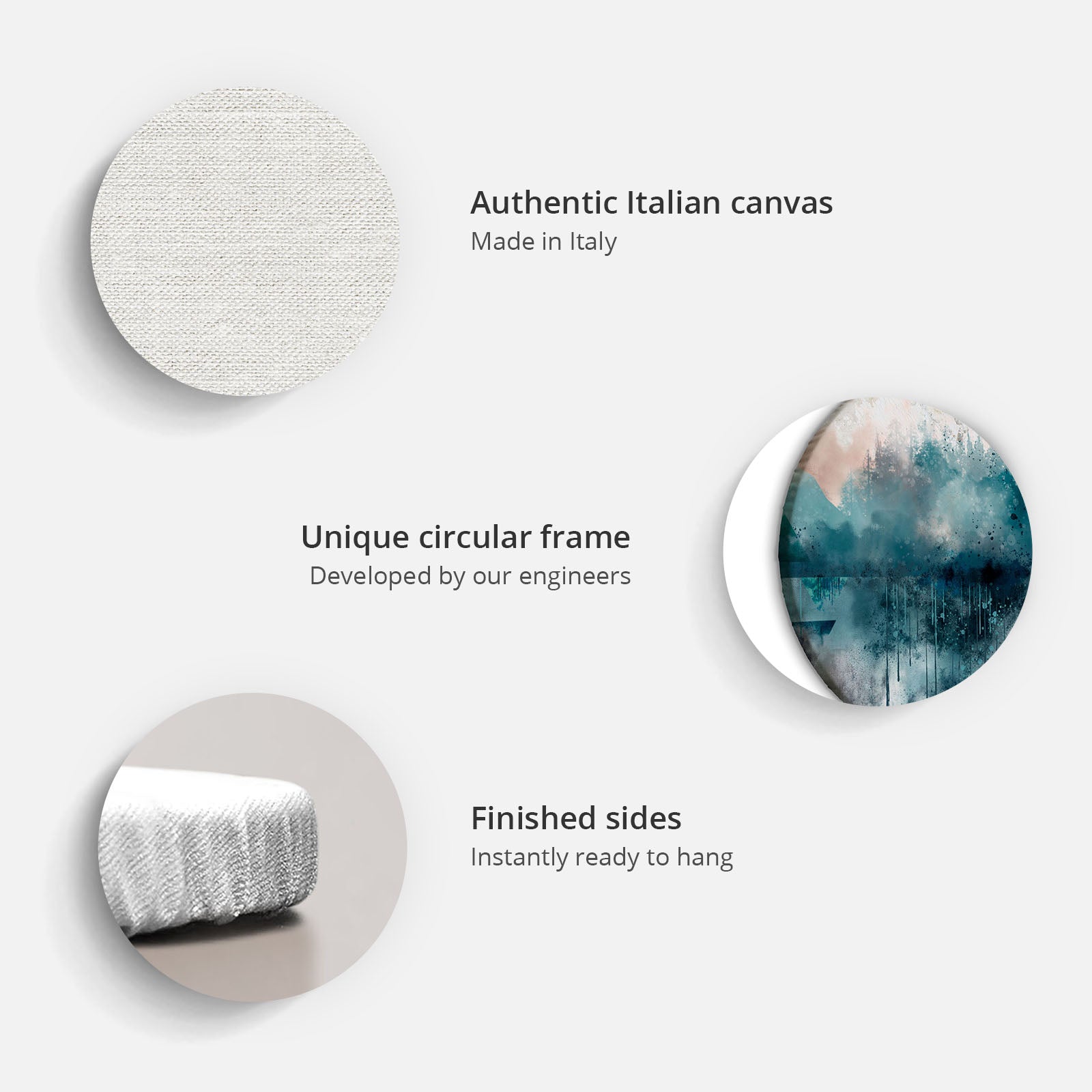 Round Canvas Print with Baroque Ornaments in Gray-Blue