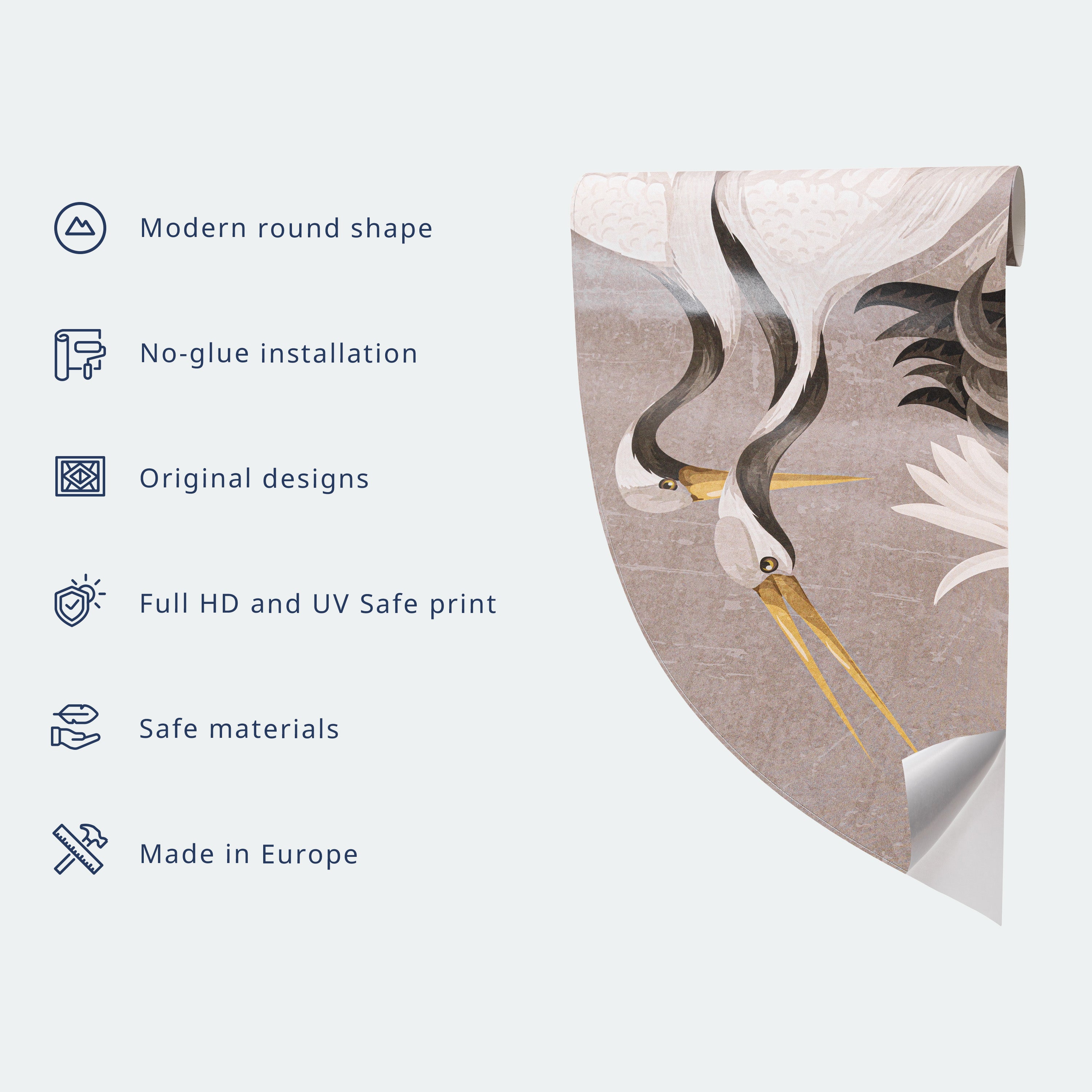 Pastel Herons Pattern Round Wall Mural