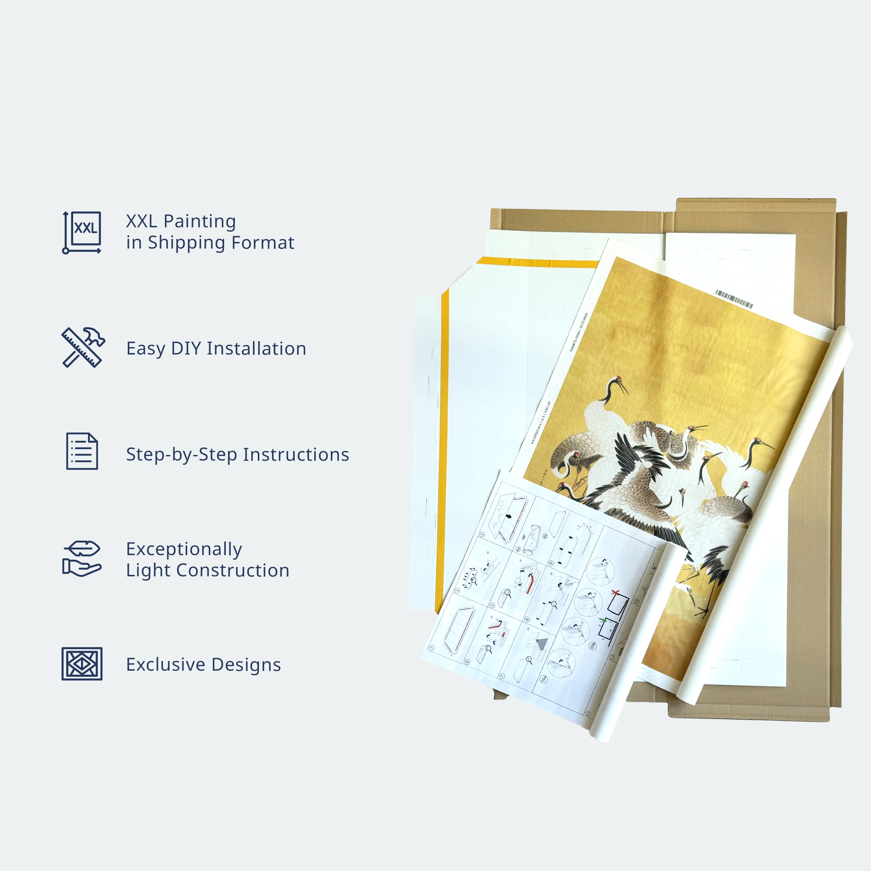 Pastel Cranes Dark Turquoise DIY Large Canvas Print