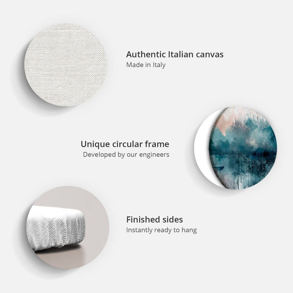 Round Canvas Print with Baroque Ornaments in Light Cream-Blue Hues