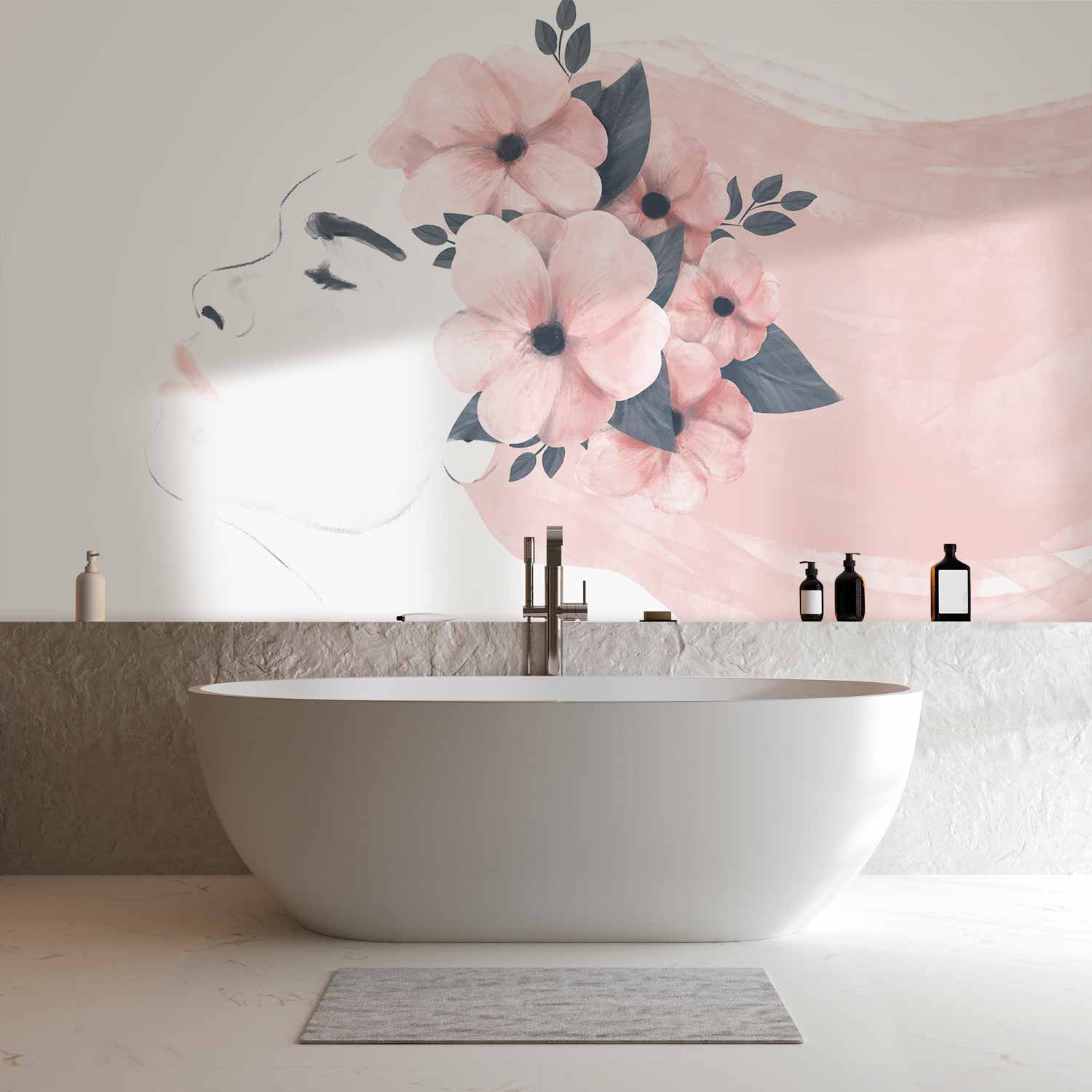 Floral Female Portrait Modern Wall Mural