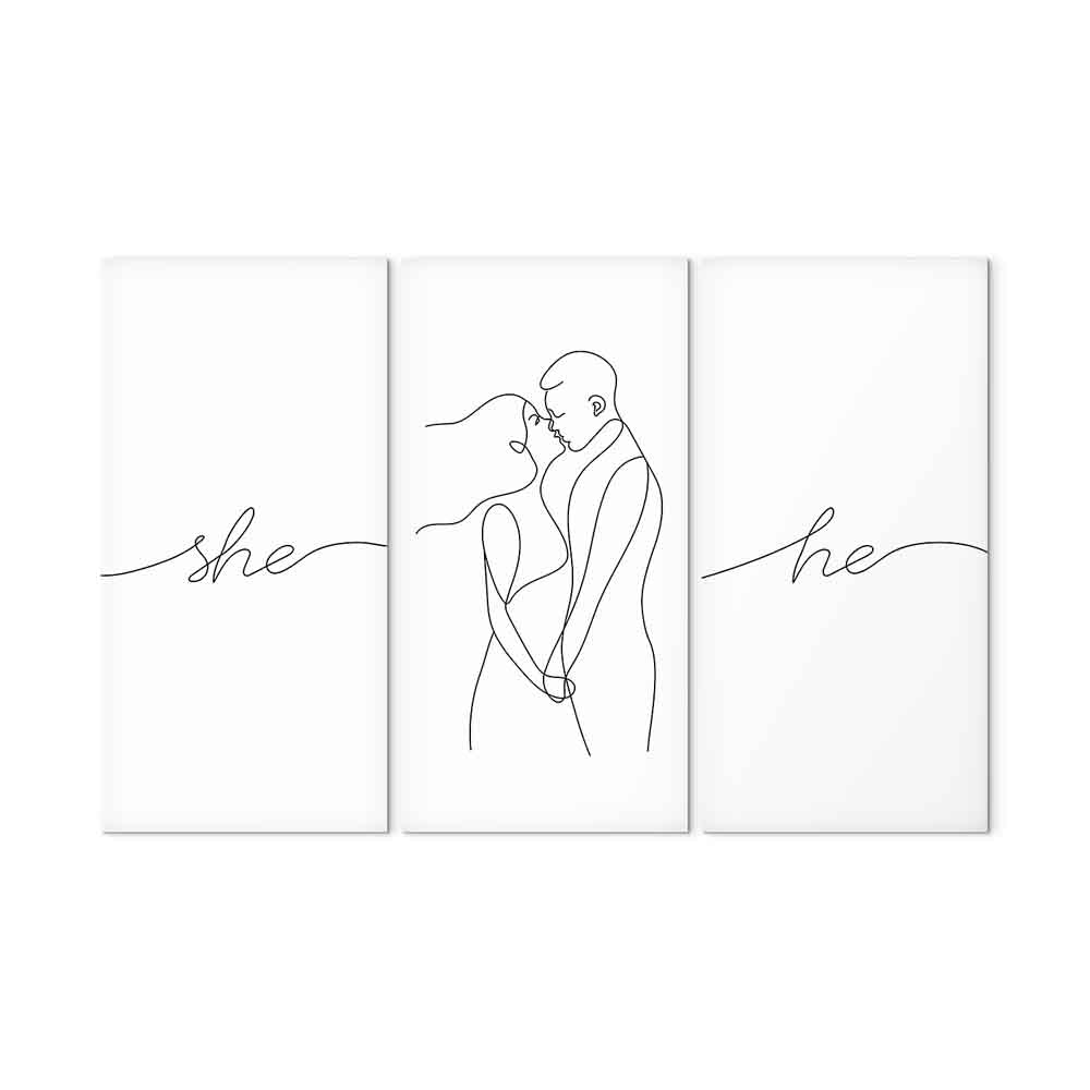 Line Art Couple Love Triptych Canvas Print