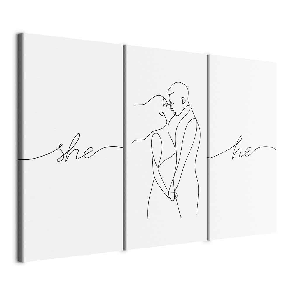 Line Art Couple Love Triptych Canvas Print