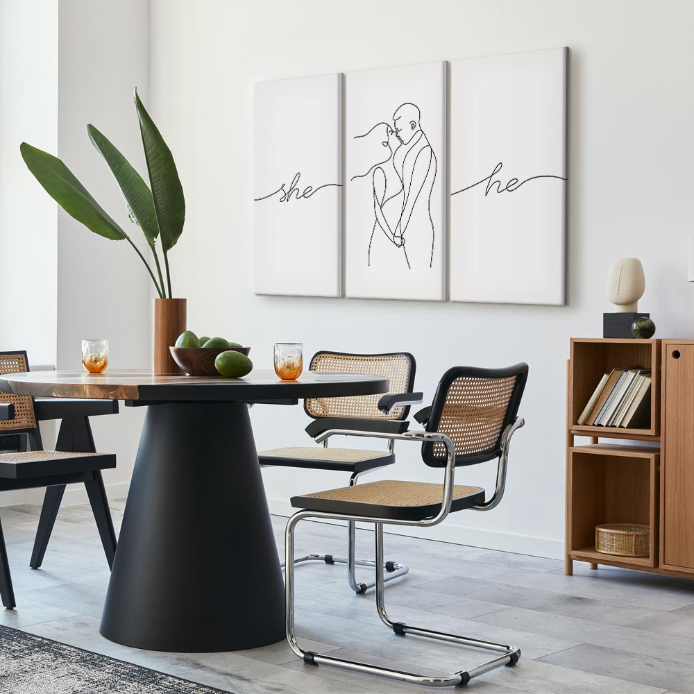 Line Art Couple Love Triptych Canvas Print