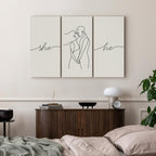 Line Art Couple Love Triptych Canvas Print