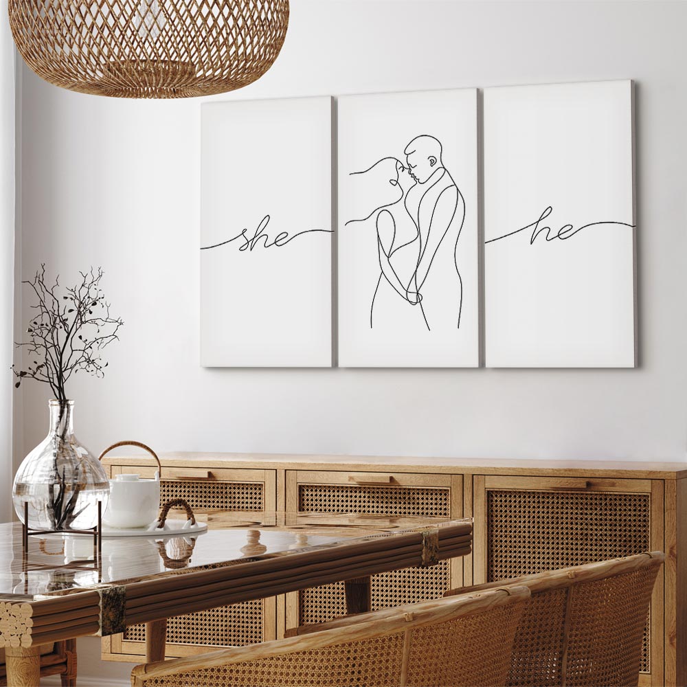 Line Art Couple Love Triptych Canvas Print