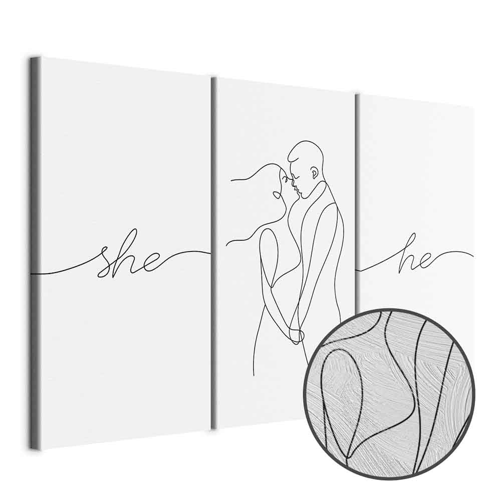 Line Art Couple Love Triptych Canvas Print
