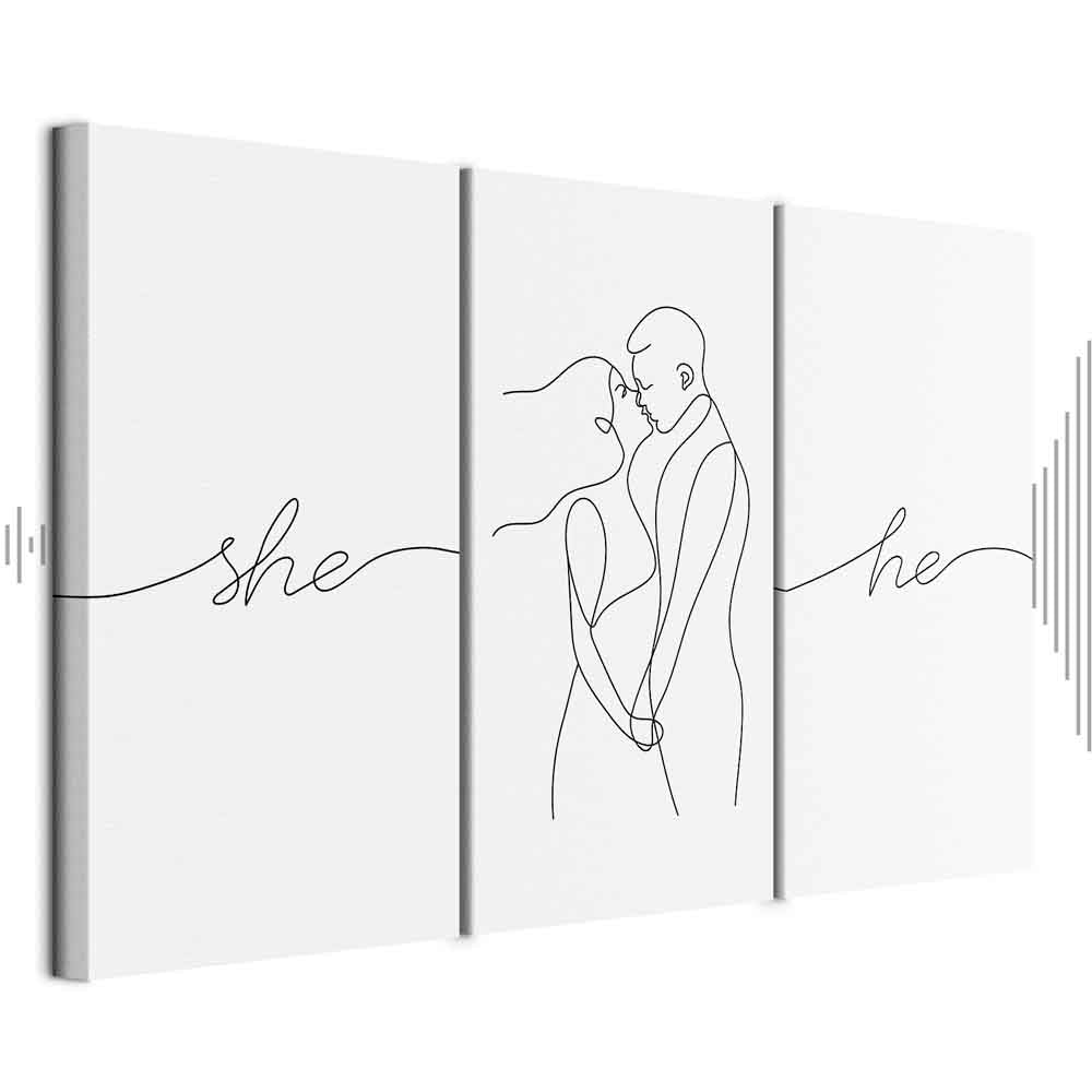 Line Art Couple Love Triptych Canvas Print