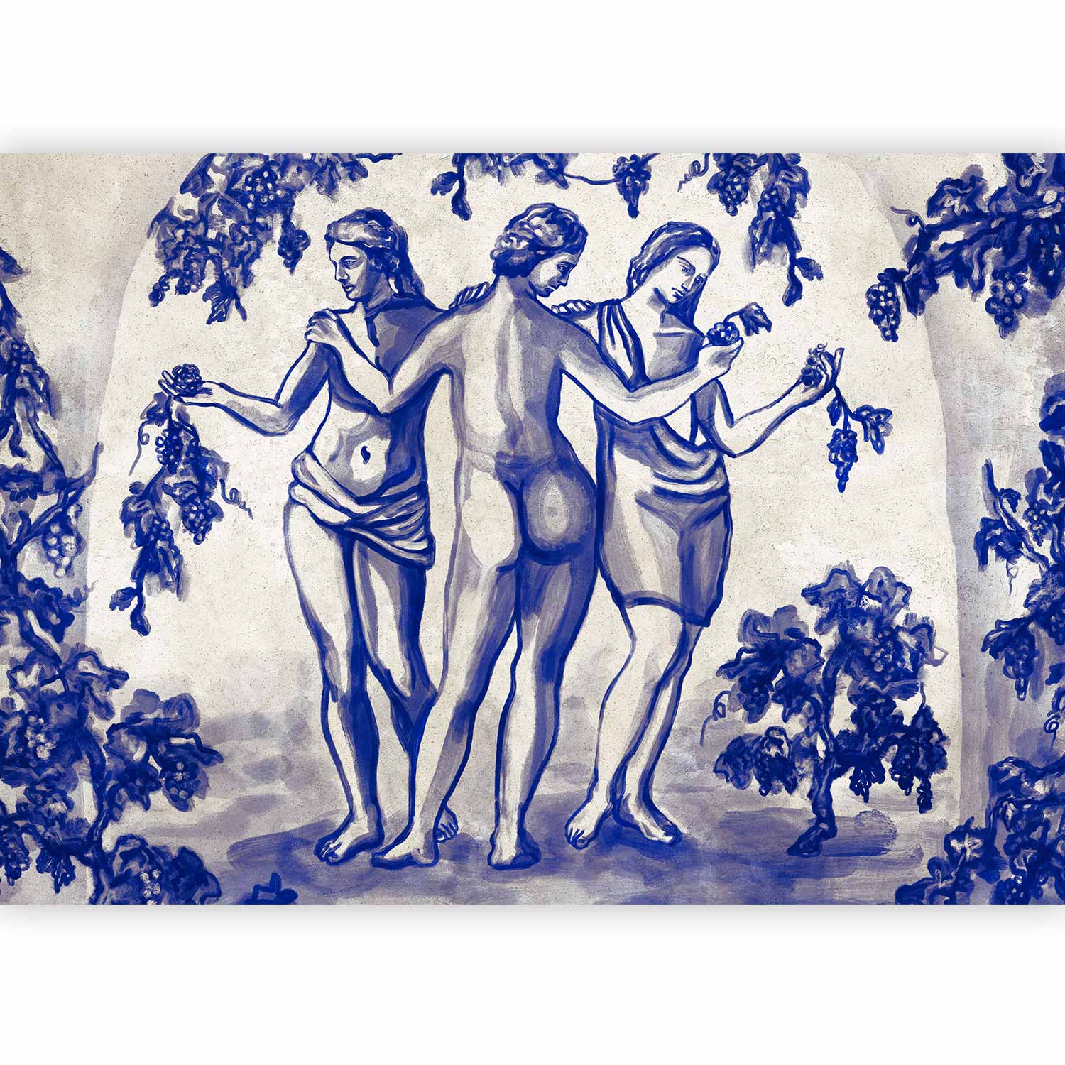 Ancient Vineyard Blue Ink Portal Women Wall Mural