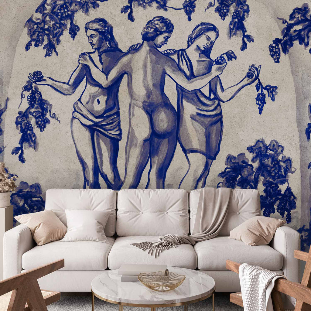 Ancient Vineyard Blue Ink Portal Women Wall Mural