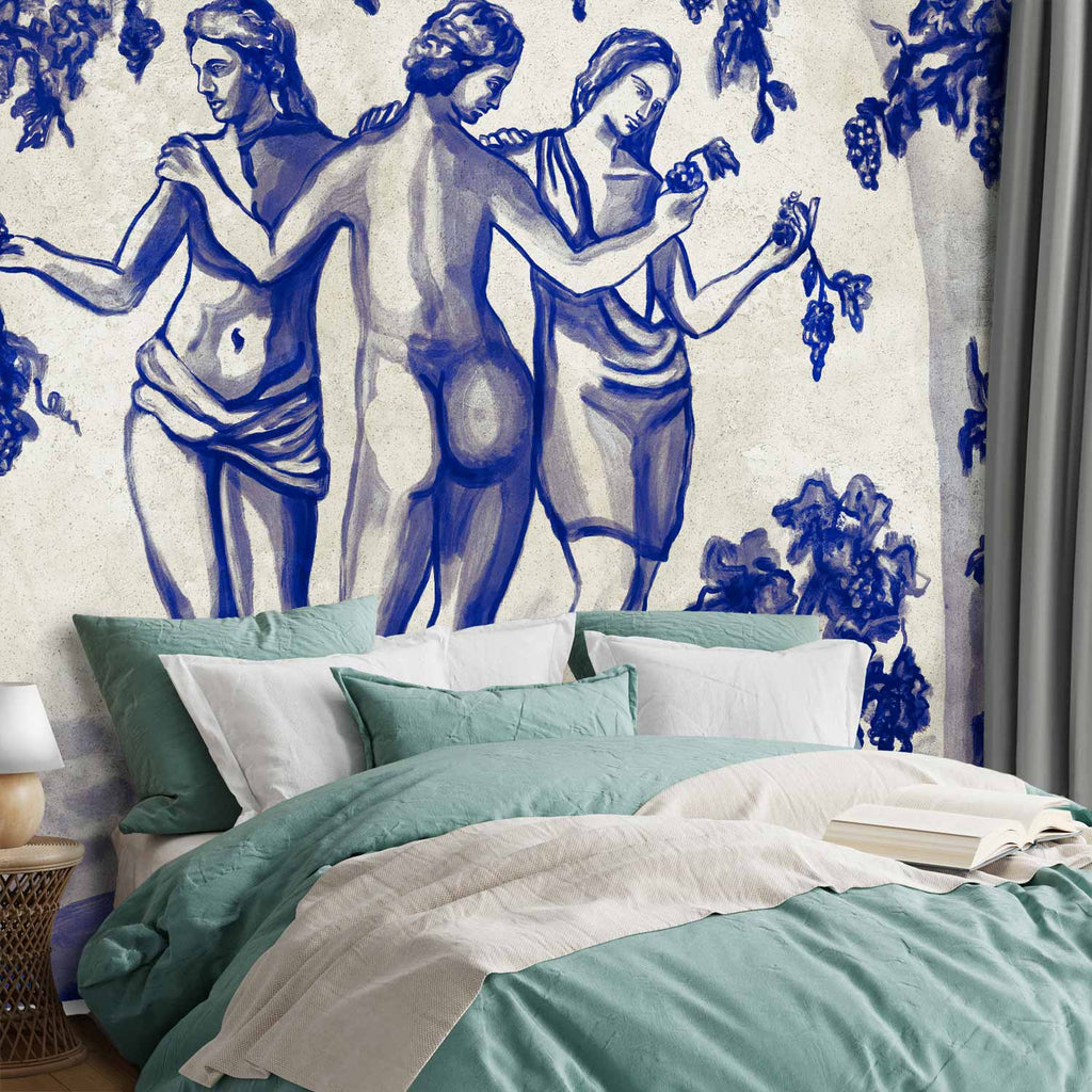 Ancient Vineyard Blue Ink Portal Women Wall Mural