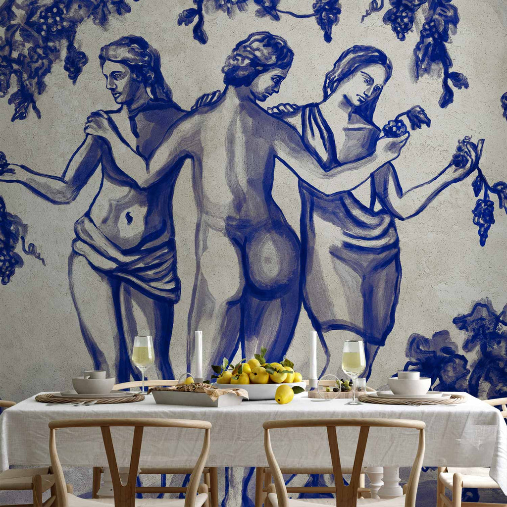 Ancient Vineyard Blue Ink Portal Women Wall Mural