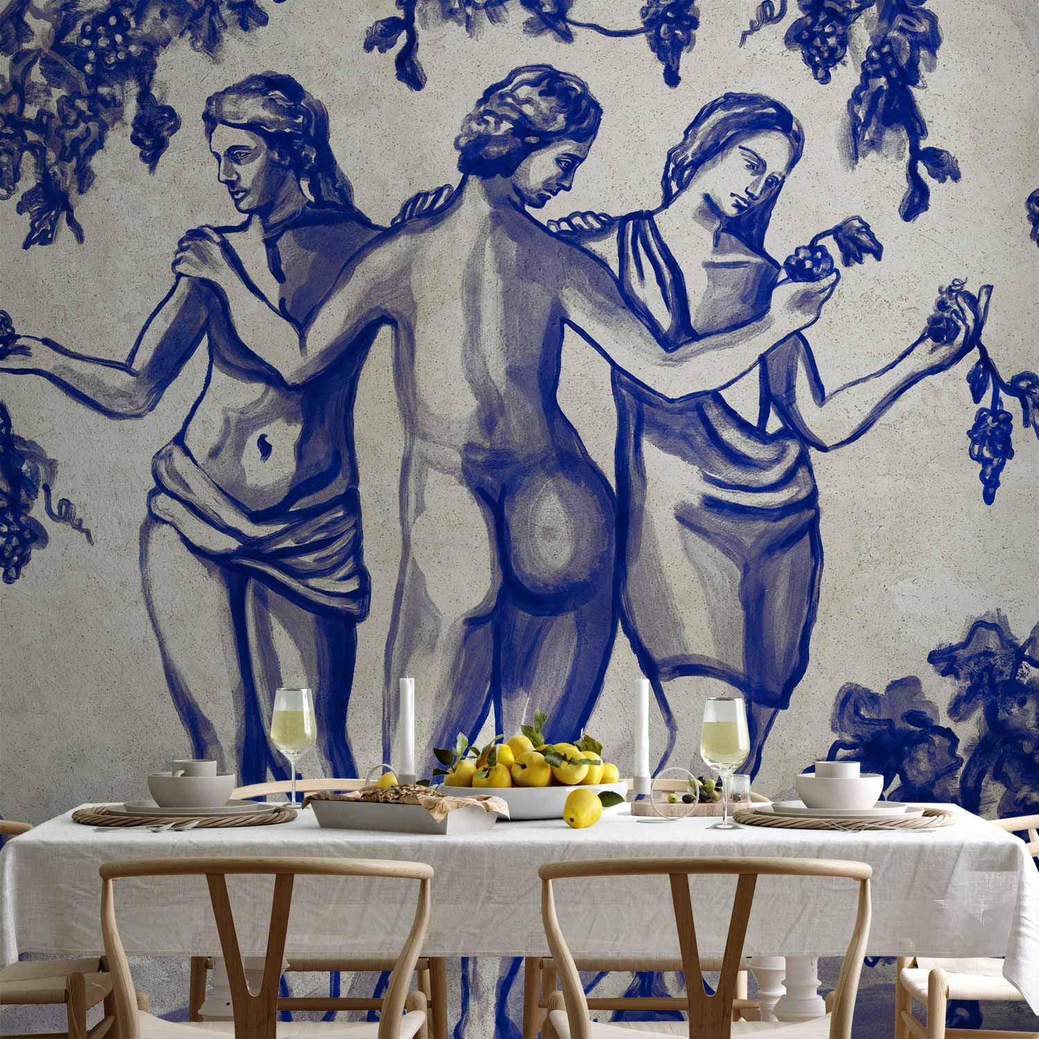 Ancient Vineyard Blue Ink Portal Women Wall Mural