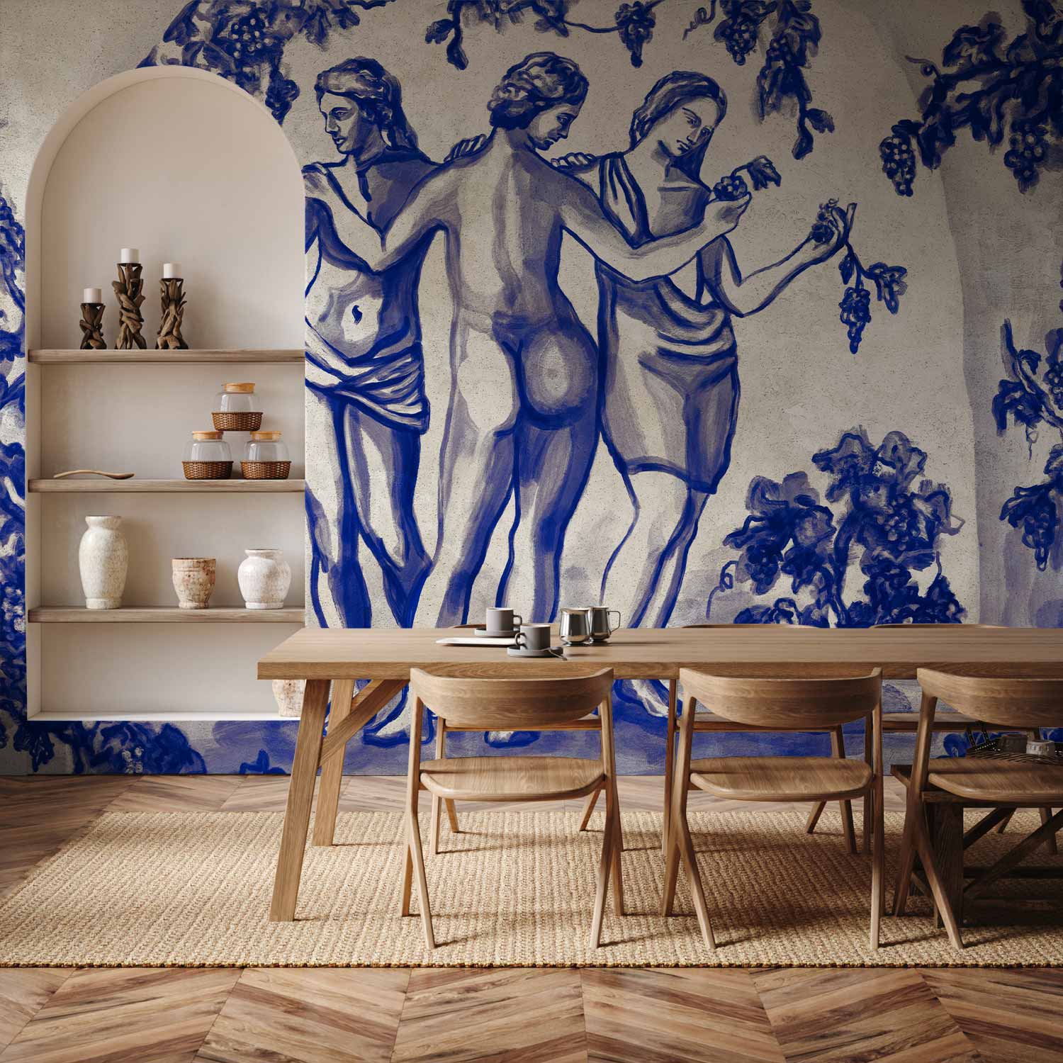 Ancient Vineyard Blue Ink Portal Women Wall Mural