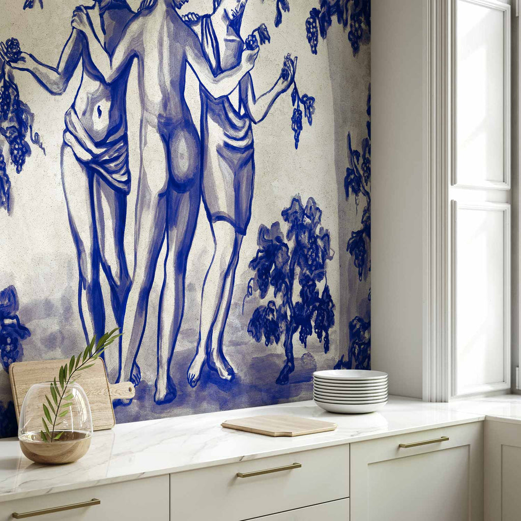 Ancient Vineyard Blue Ink Portal Women Wall Mural