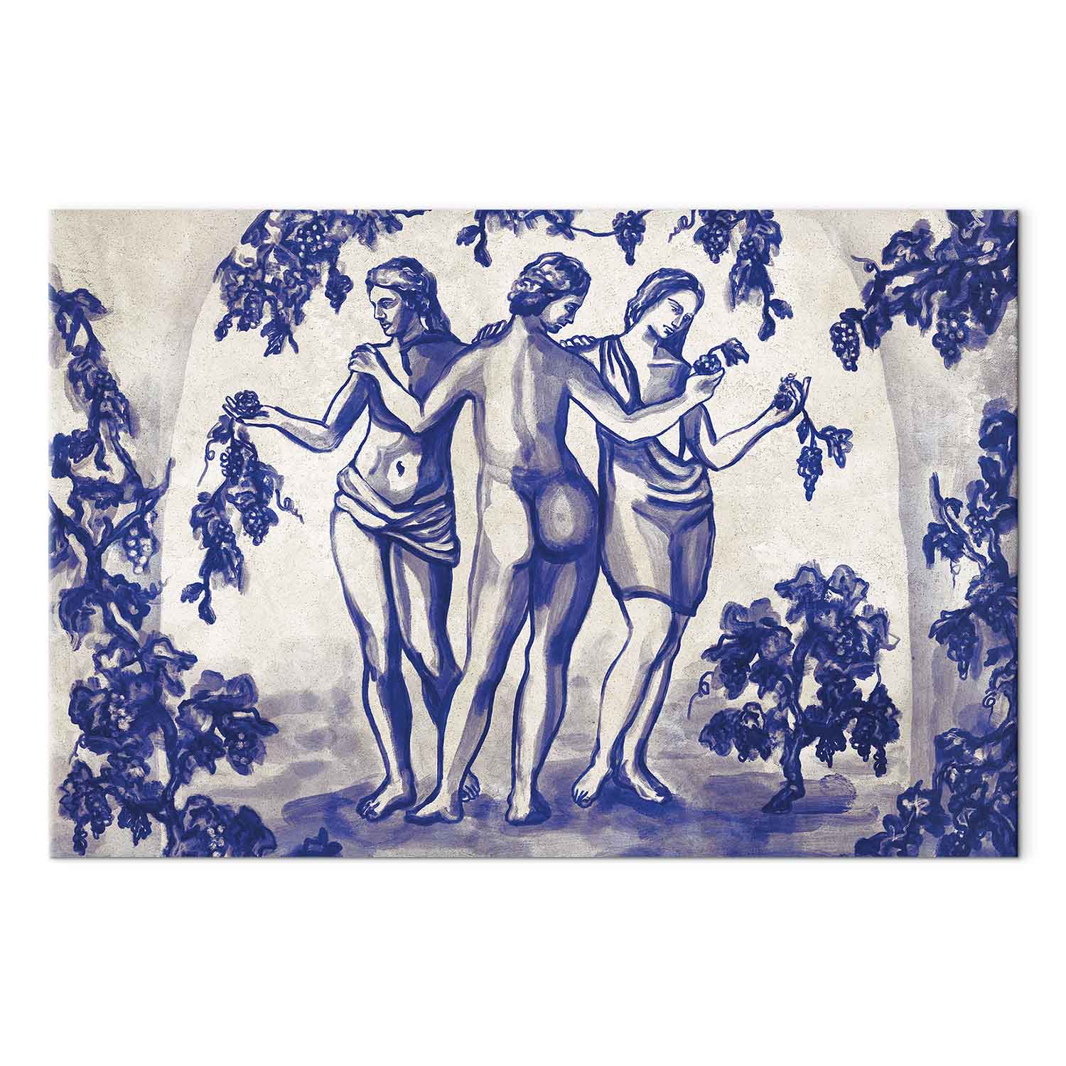 Ancient Vineyard Women Blue Ink Portal Canvas Print