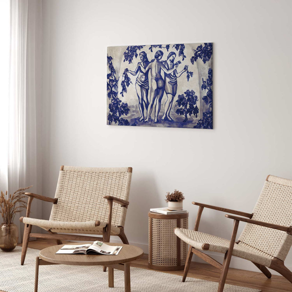 Ancient Vineyard Women Blue Ink Portal Canvas Print