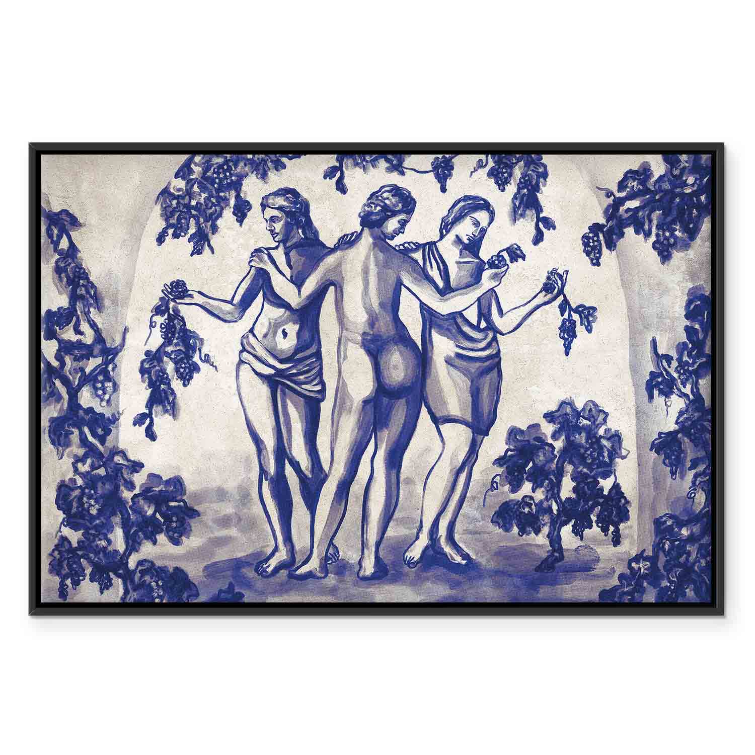Ancient Vineyard Women Blue Ink Portal Canvas Print