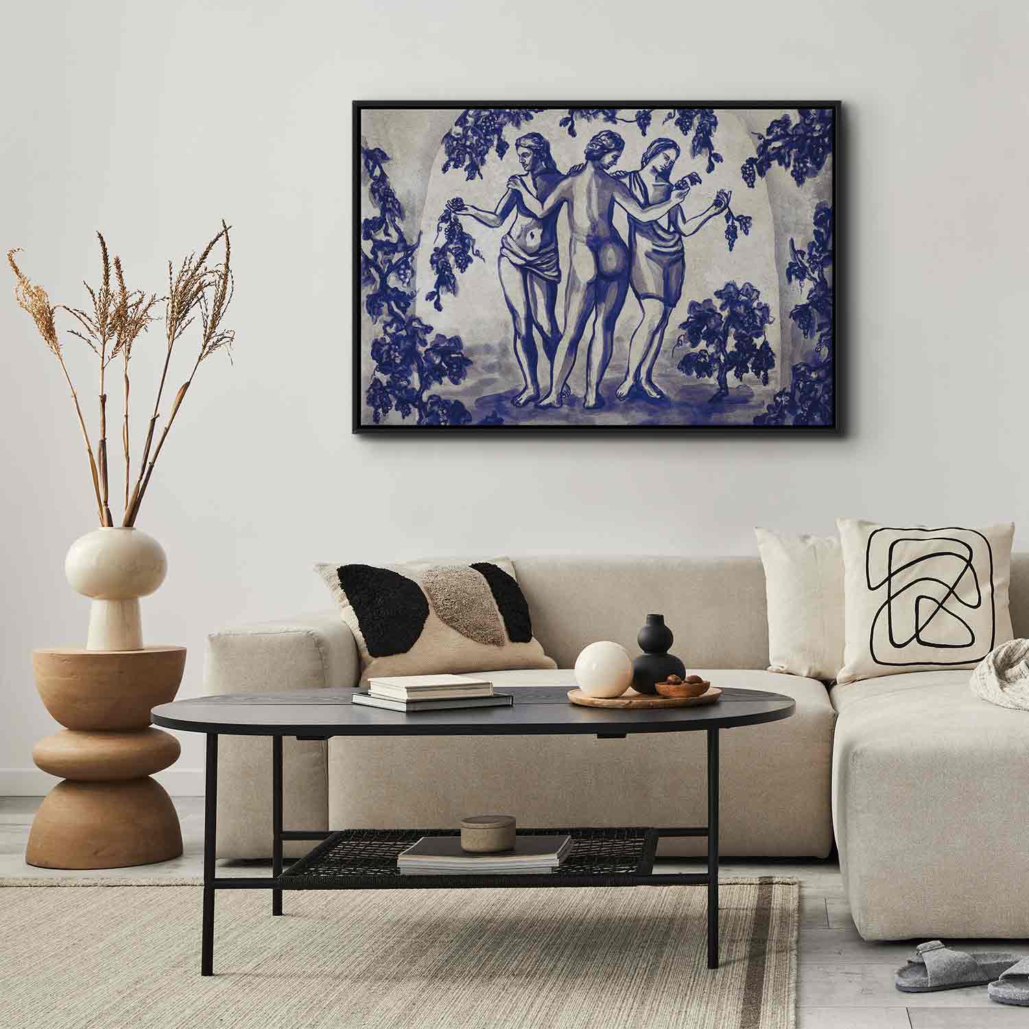 Ancient Vineyard Women Blue Ink Portal Canvas Print