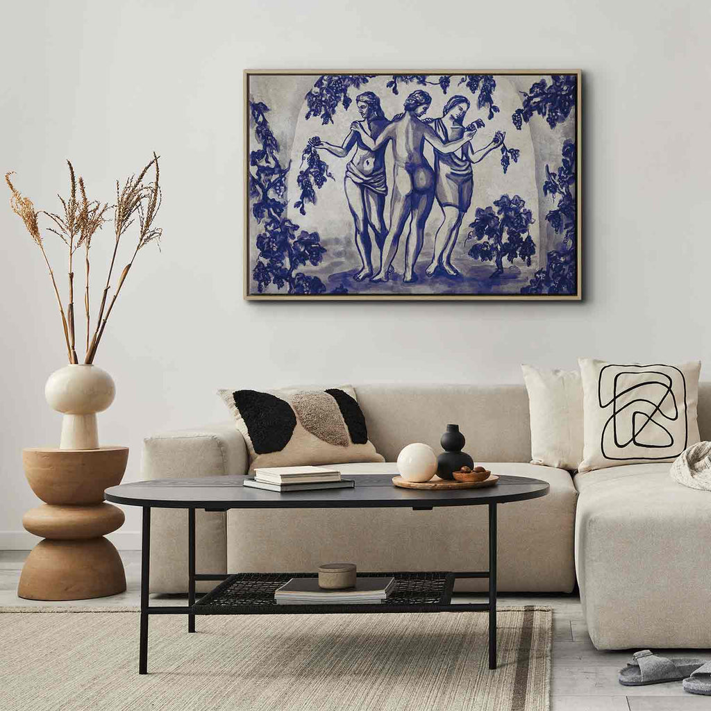 Ancient Vineyard Women Blue Ink Portal Canvas Print