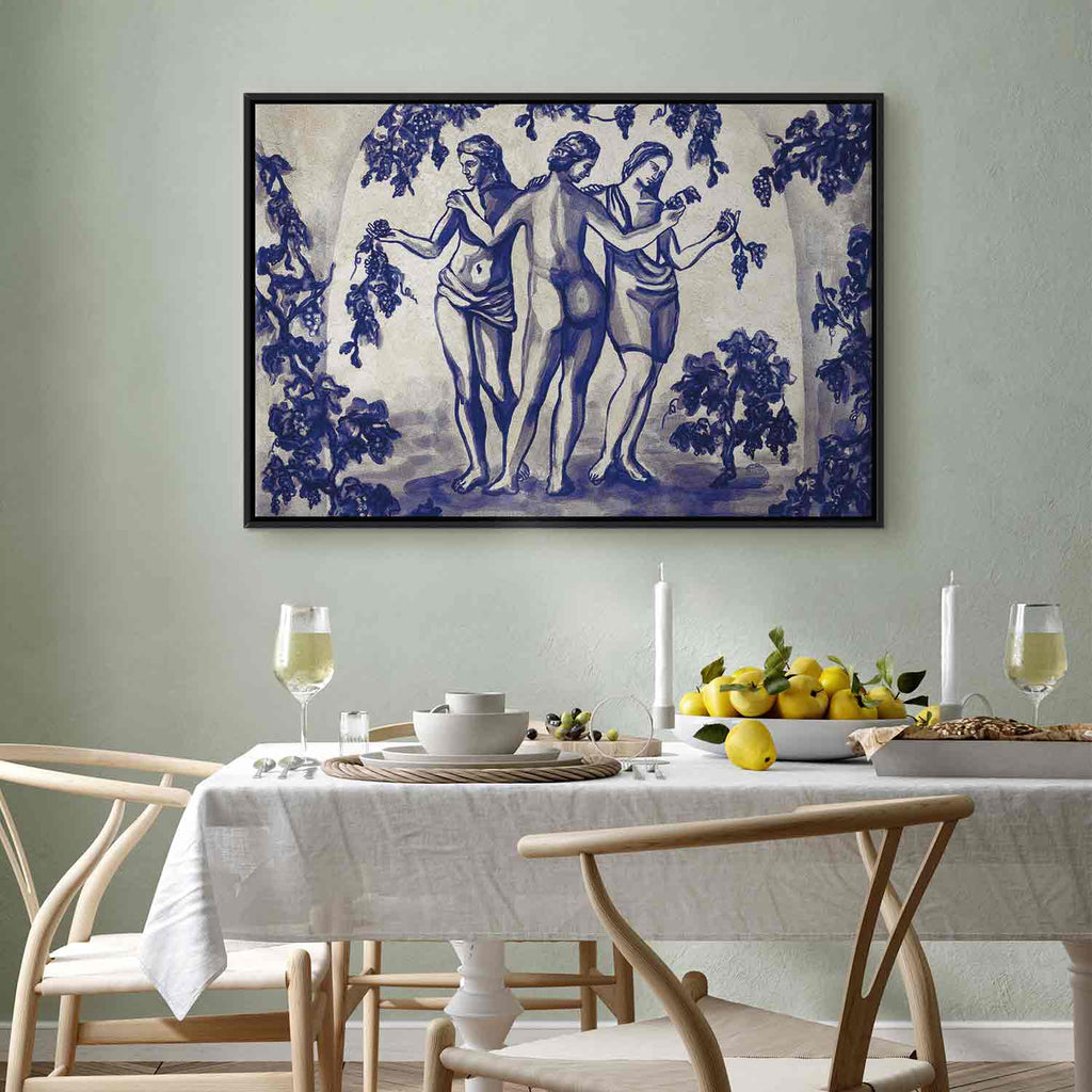 Ancient Vineyard Women Blue Ink Portal Canvas Print