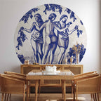 Ancient Vineyard Portal Scene Blue Ink Round Wall Murals