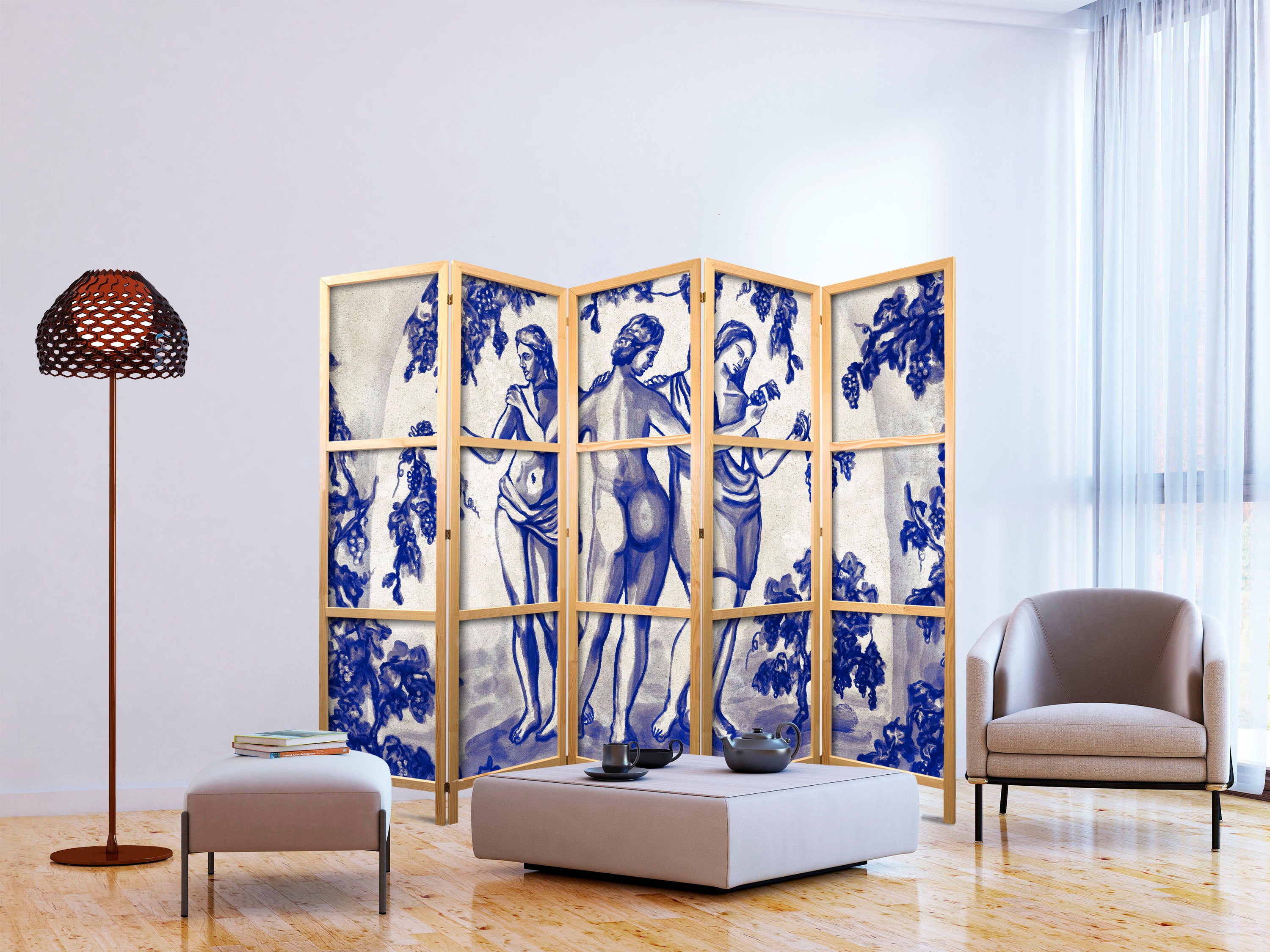 Japanese Room Divider 5-Panel The Three Graces: Women Among Vineyards