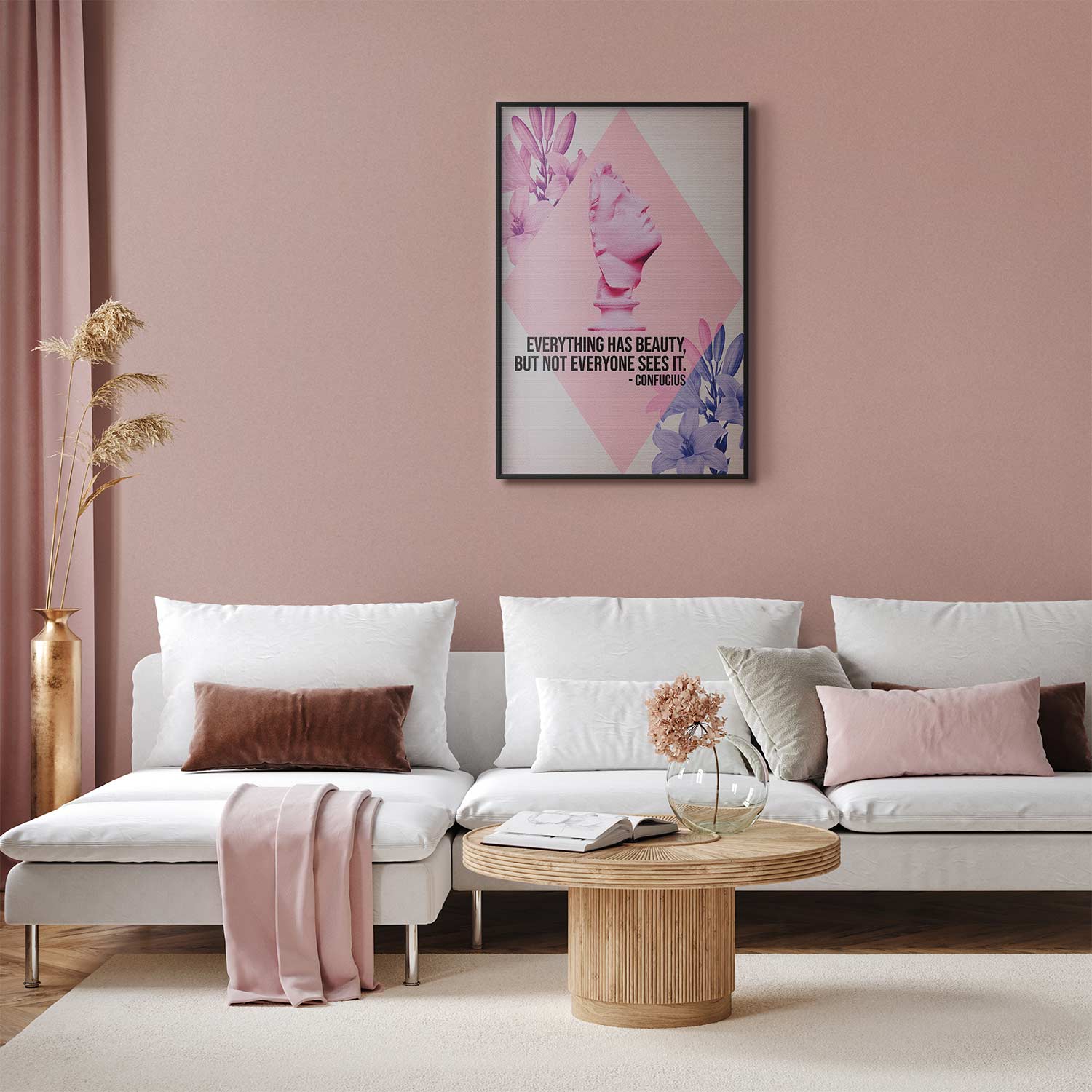 Confucius Bust Pink Floral Quote Poster