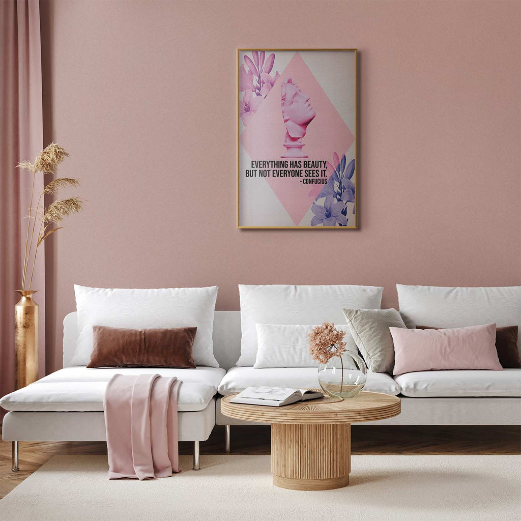 Confucius Bust Pink Floral Quote Poster