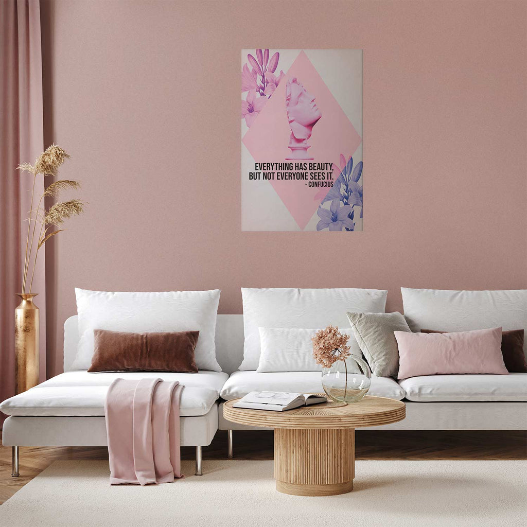 Confucius Bust Pink Floral Quote Poster