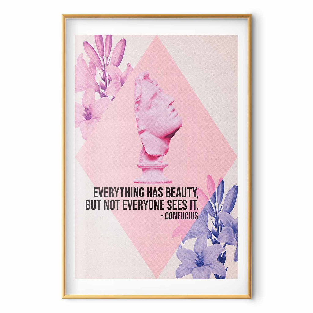 Confucius Bust Pink Floral Quote Poster