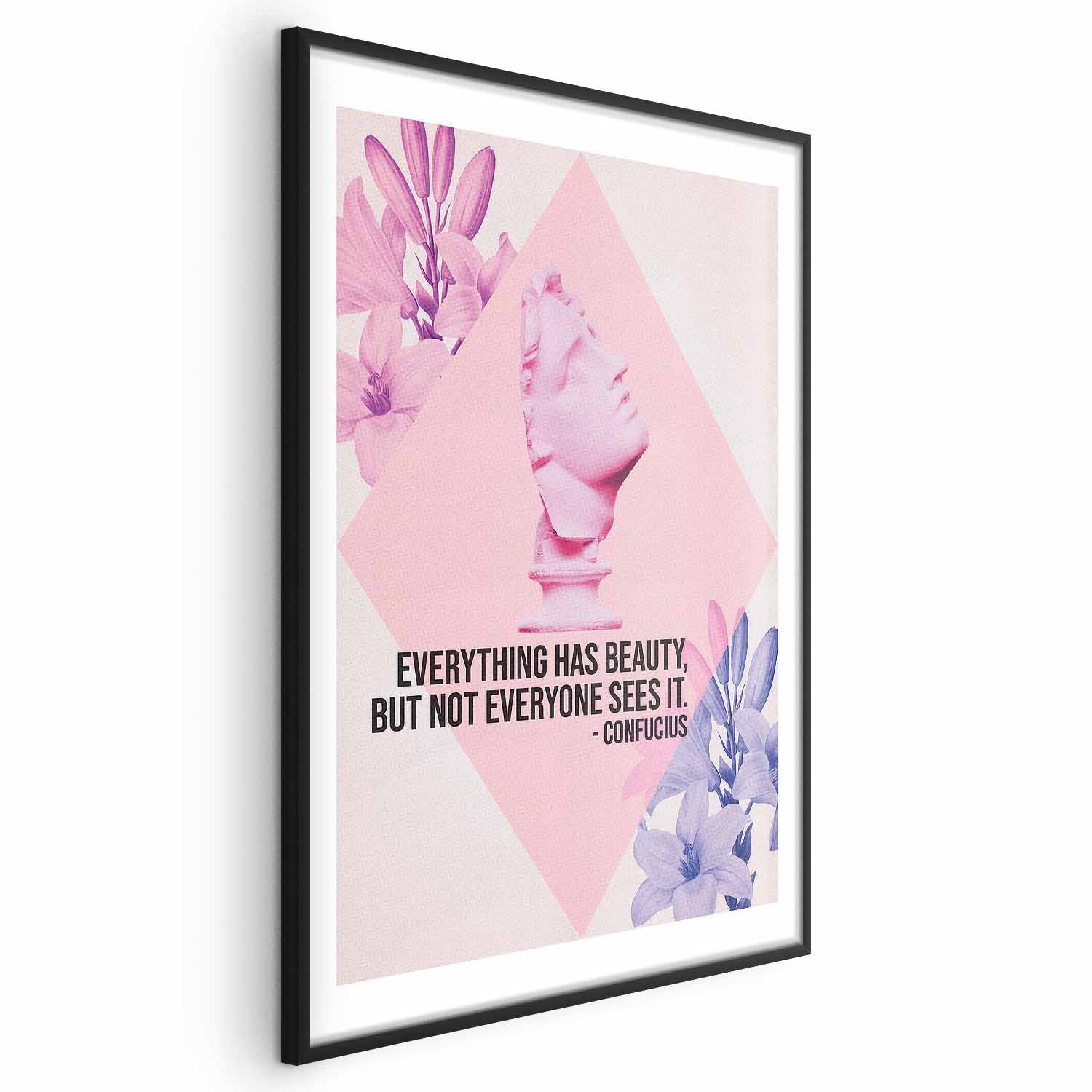 Confucius Bust Pink Floral Quote Poster
