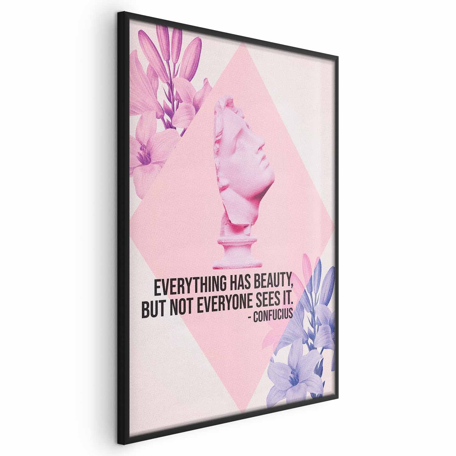 Confucius Bust Pink Floral Quote Poster
