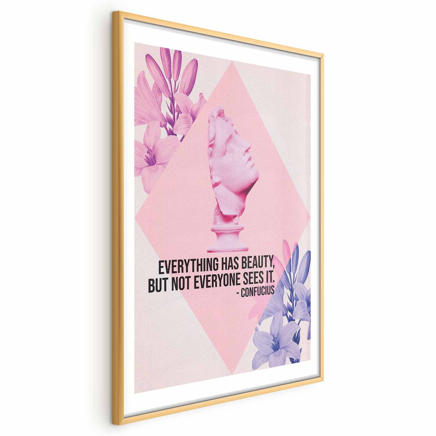 Confucius Bust Pink Floral Quote Poster