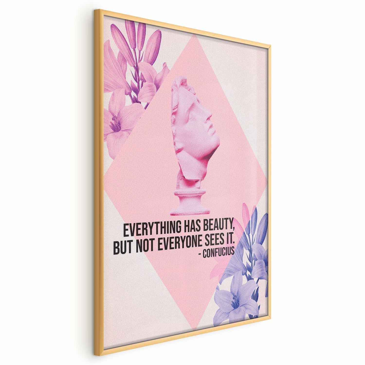 Confucius Bust Pink Floral Quote Poster