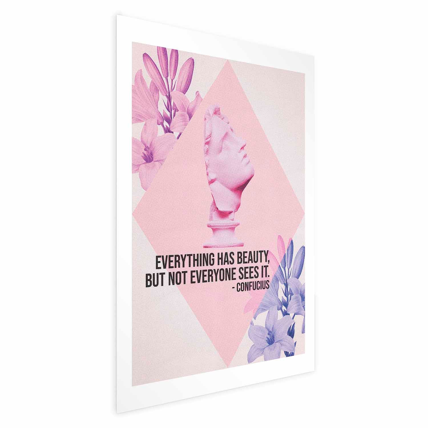 Confucius Bust Pink Floral Quote Poster