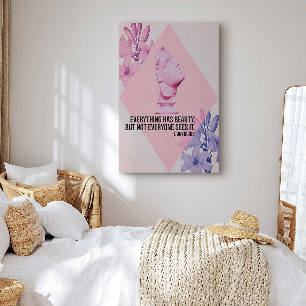 Pink Bust Floral Quote Contemporary Canvas Print