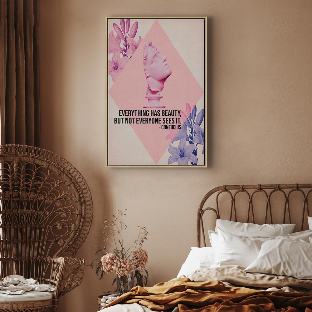 Canvas Print: Beauty in the Eyes - Pink Bust & Flowers