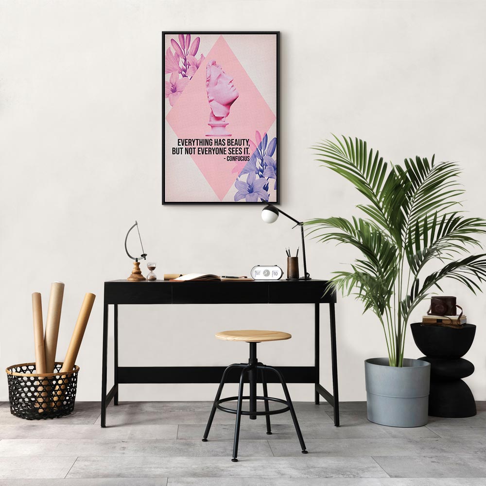 Canvas Print: Beauty in the Eyes - Pink Bust & Flowers