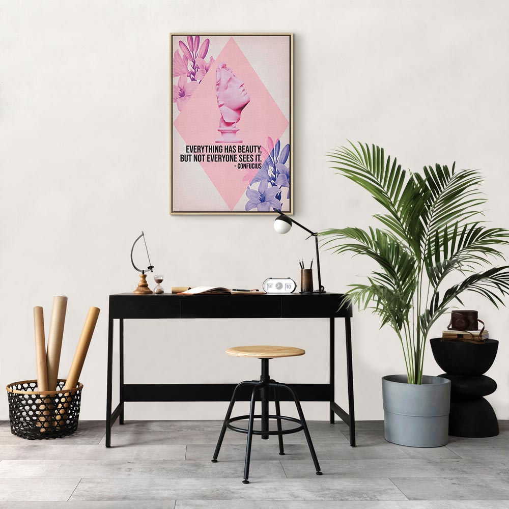 Canvas Print: Beauty in the Eyes - Pink Bust & Flowers