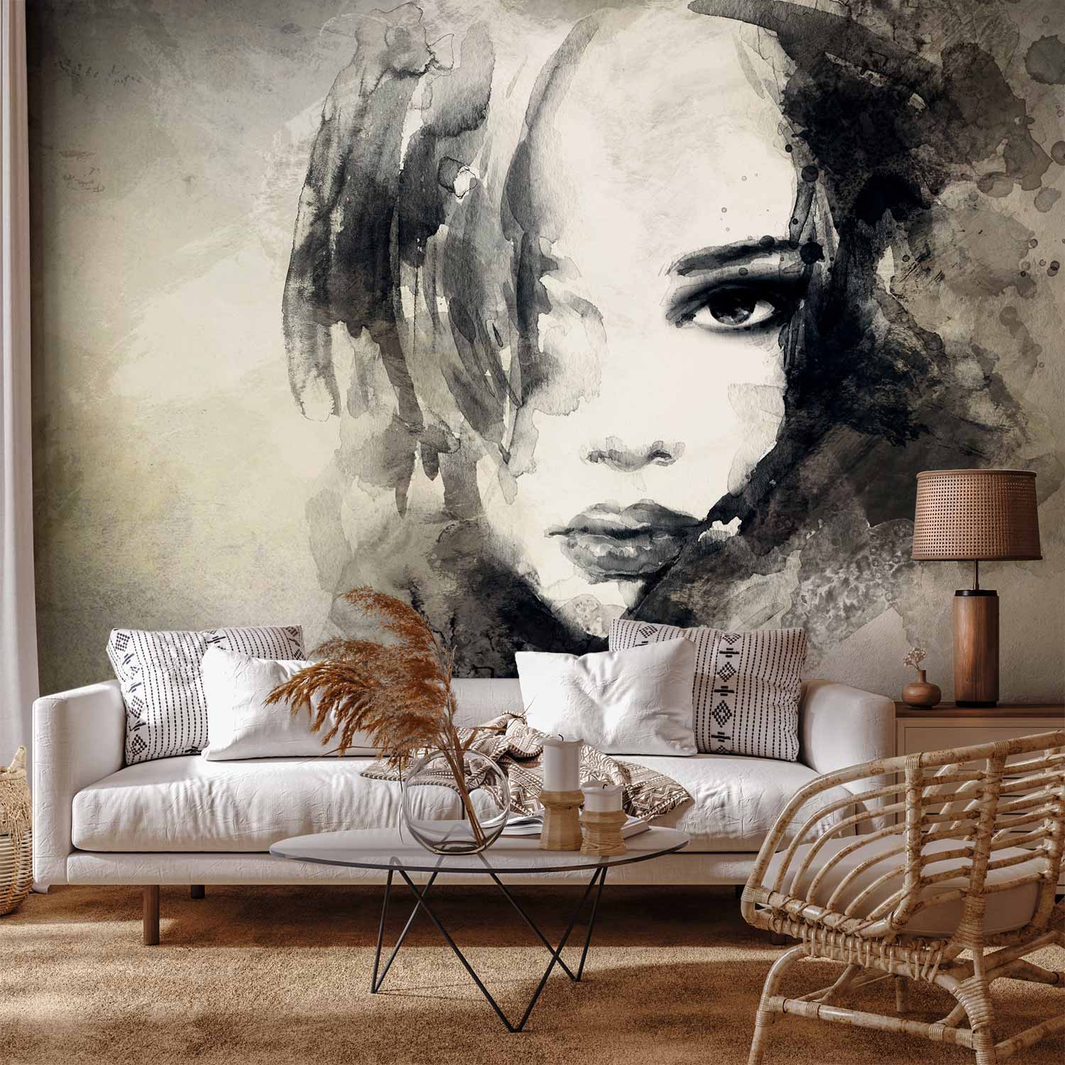 Mysterious Watercolour Girl Portrait Wall Mural
