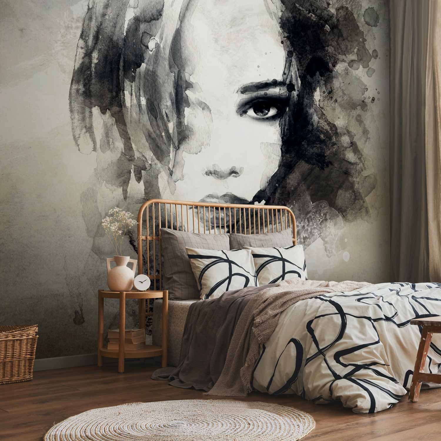 Mysterious Watercolour Girl Portrait Wall Mural