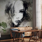 Mysterious Watercolour Girl Portrait Wall Mural