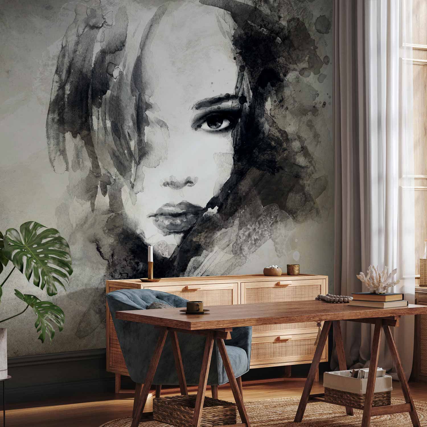 Mysterious Watercolour Girl Portrait Wall Mural