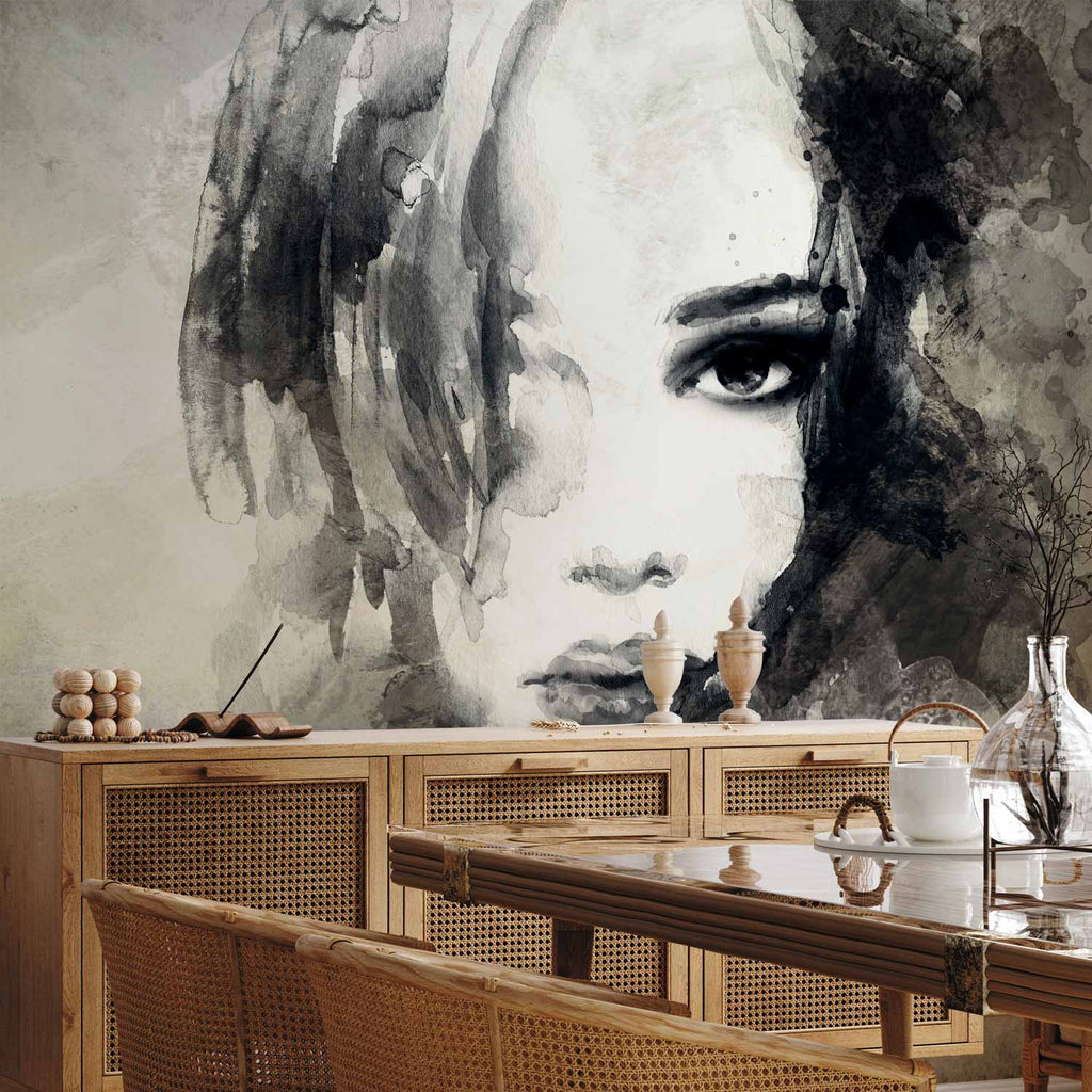 Mysterious Watercolour Girl Portrait Wall Mural