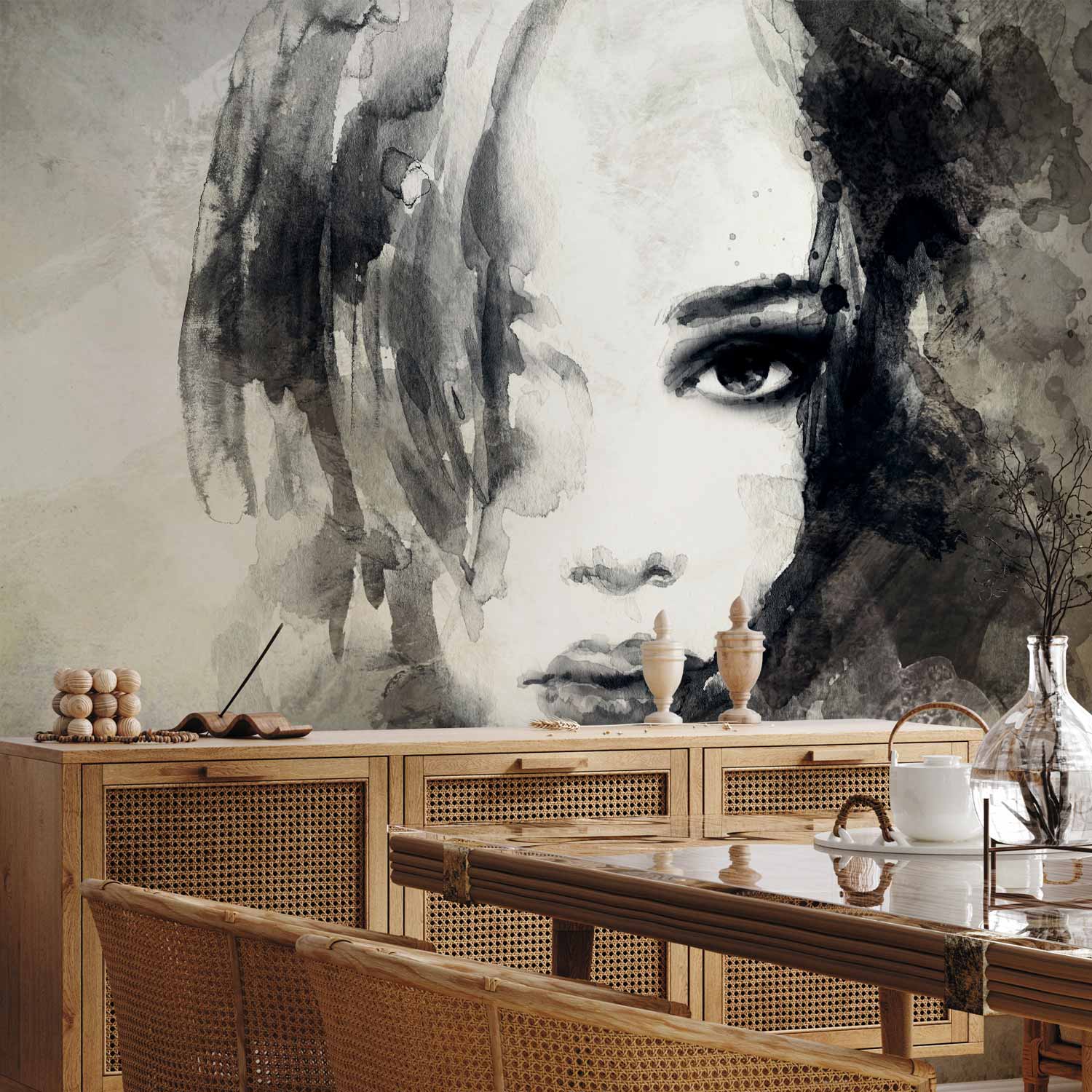 Mysterious Watercolour Girl Portrait Wall Mural