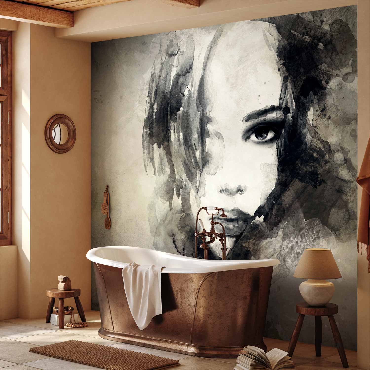 Mysterious Watercolour Girl Portrait Wall Mural