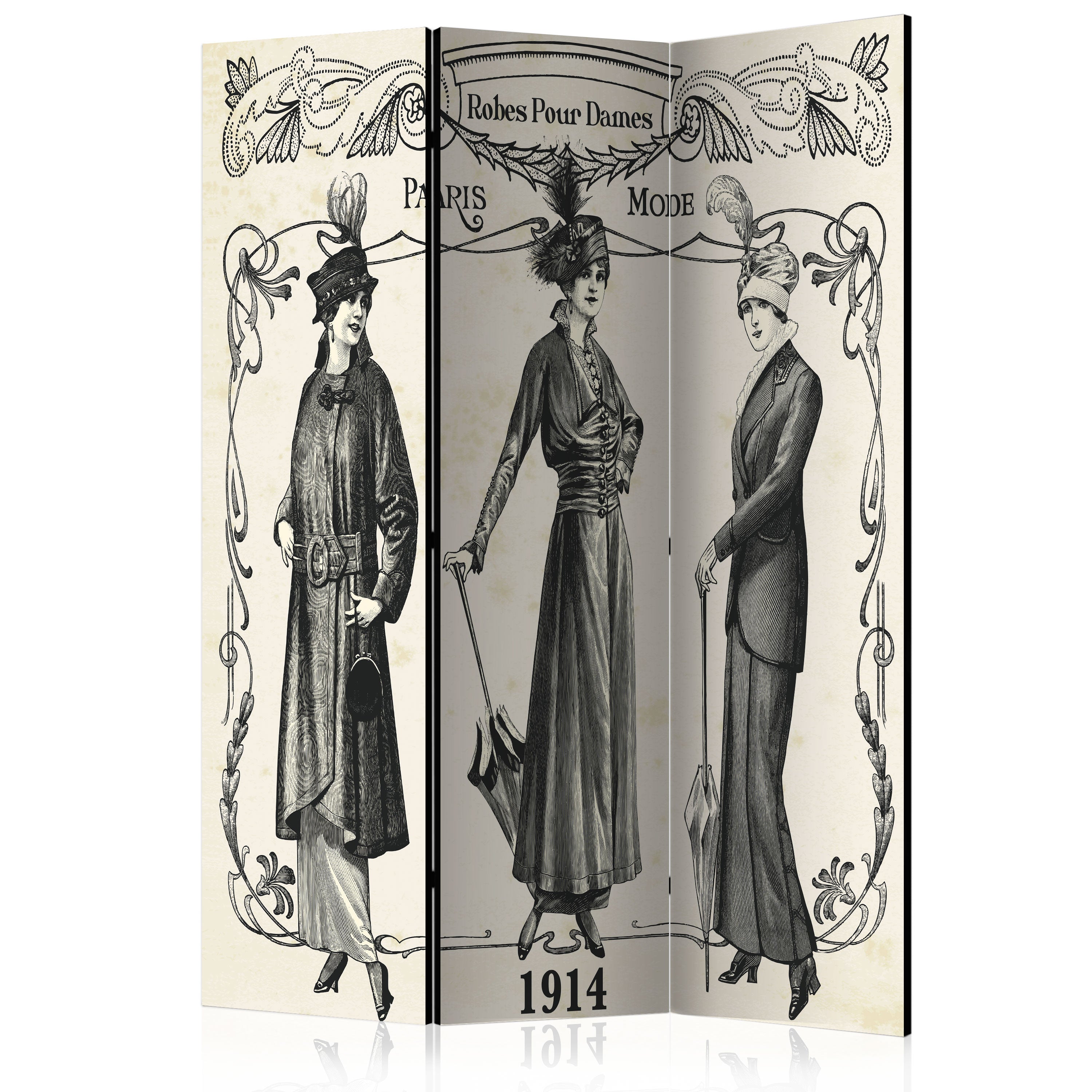 Vintage Fashion Silhouette 3-Panel Room Divider
